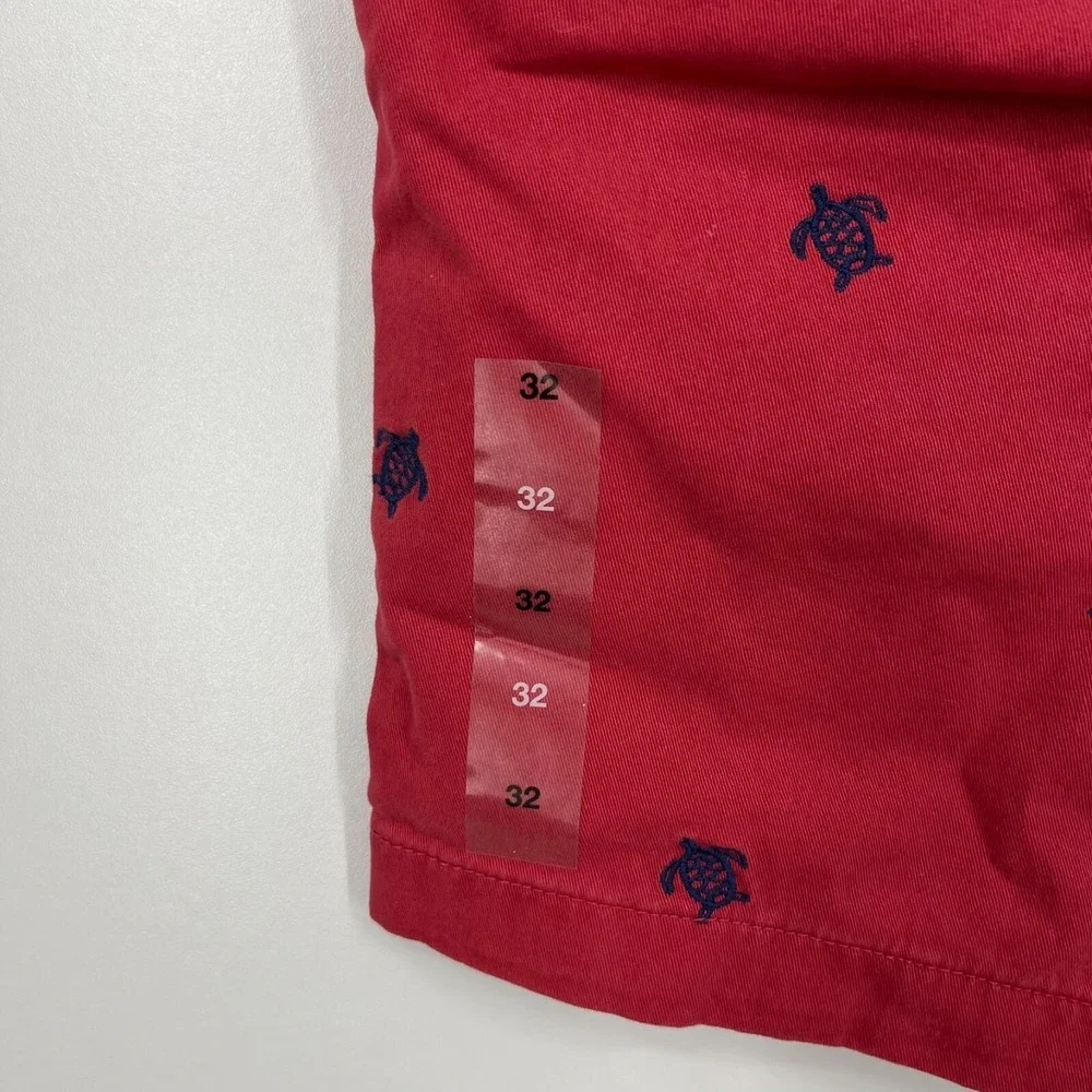 Club Room Chino Shorts Men's 32 Red Turtle Print Flat Front 9